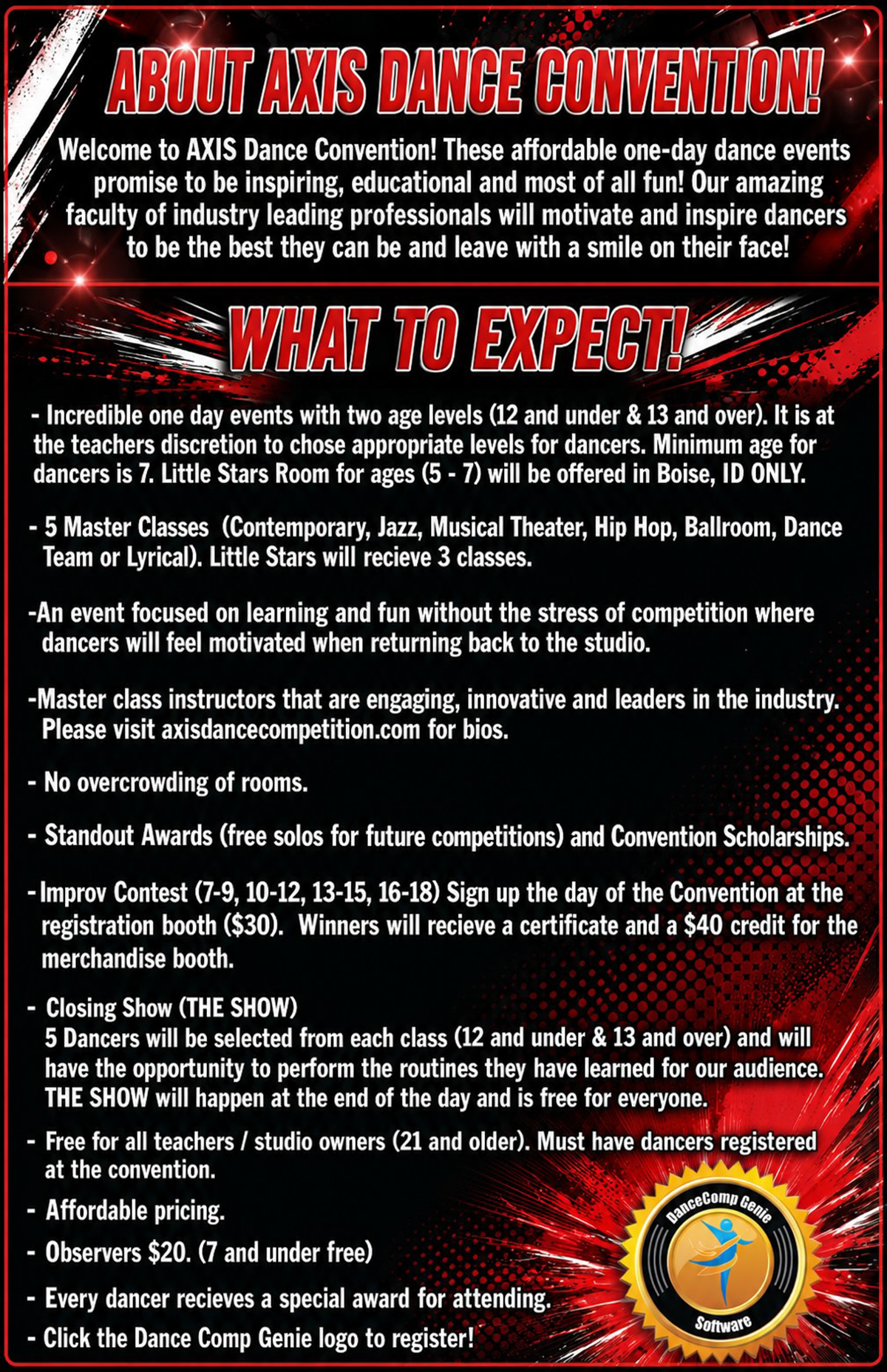 Axis Dance Competitions Sample General Schedule Link to DanceComp Genie